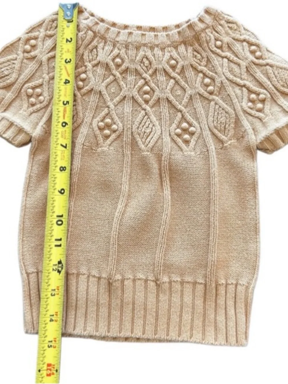 Girls Size 5 Gymboree Tan Cable Knit Short Sleeve Sweater 100% Cotton